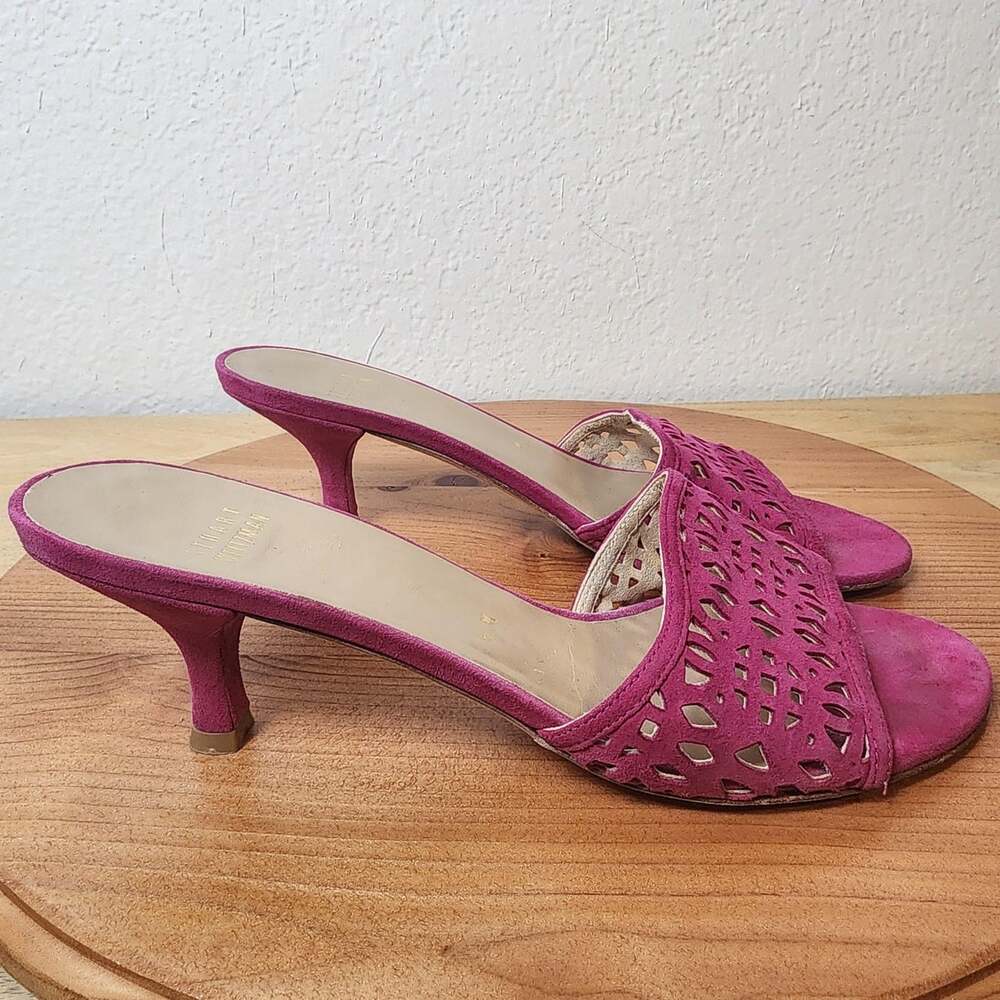 Stuart Weitzman Shoes Womens Size 8 Pink Suede Mule Open Toe Heels Spain